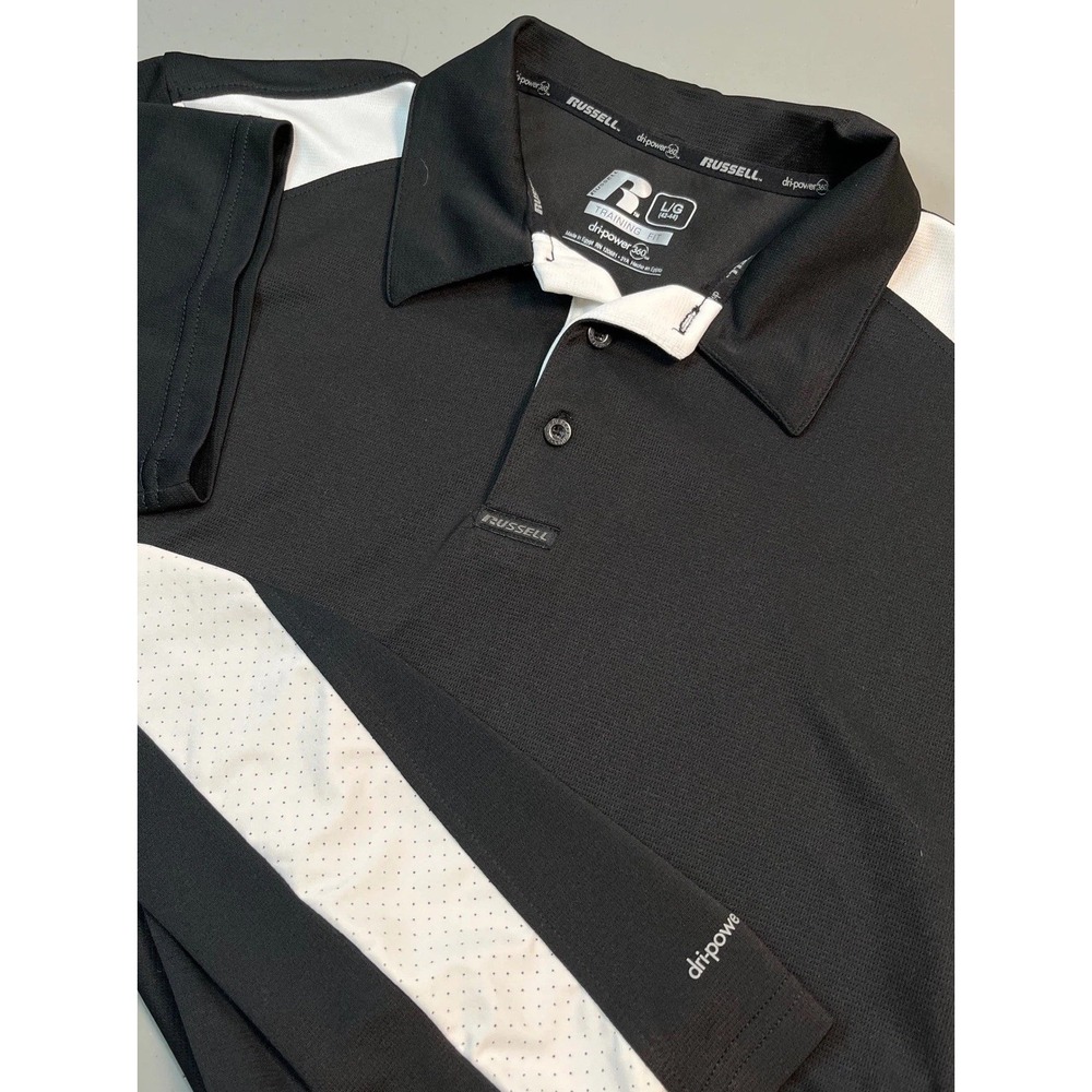 New Russell Athletic Polo shirt Men Dri Power ‎ Training Black White Stretch L